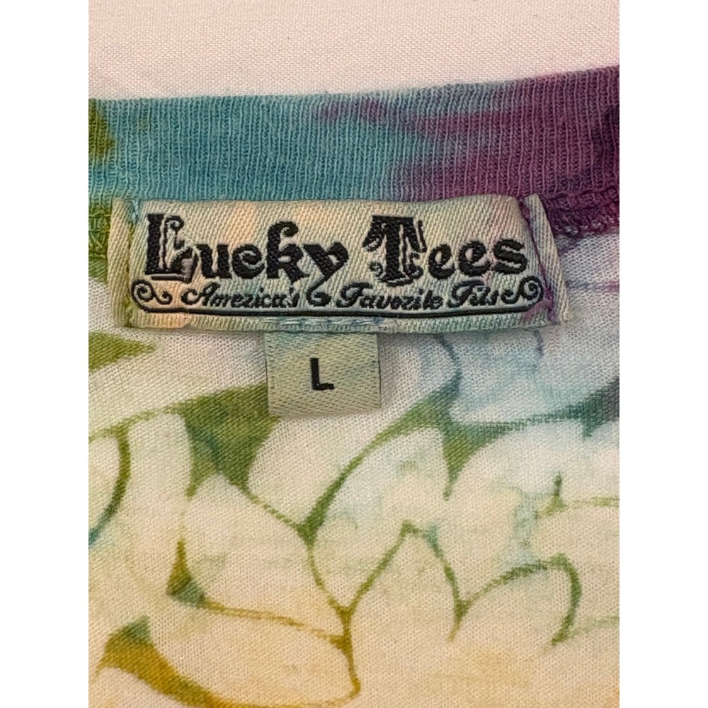 Lucky Brand Y2K Burnout Tee Large Women Multicolor Tie Dye Top Vintage USA Made - Picture 3 of 8